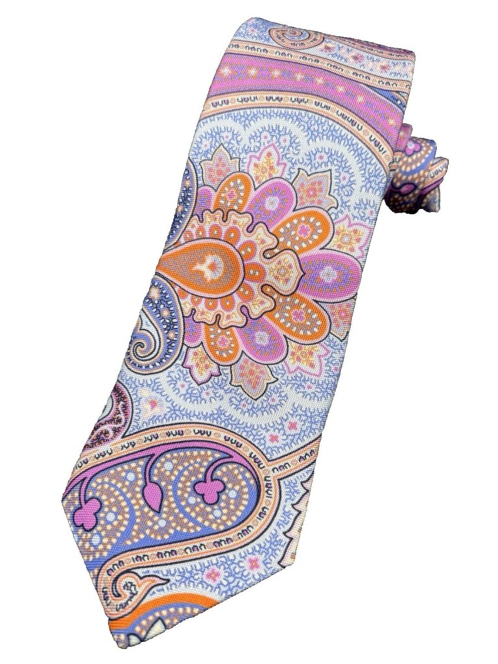 Ted Baker London Tie Men’s 100% Silk Purple Orange Paisley Geo 61" Made USA EUC
